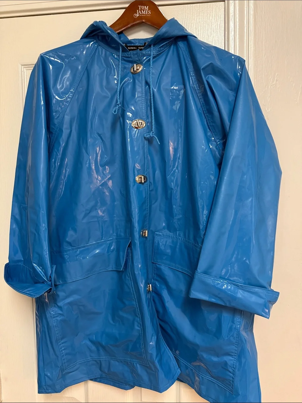 Totes Bright Blue Glossy Raincoat with Hood - Picture 4 of 16